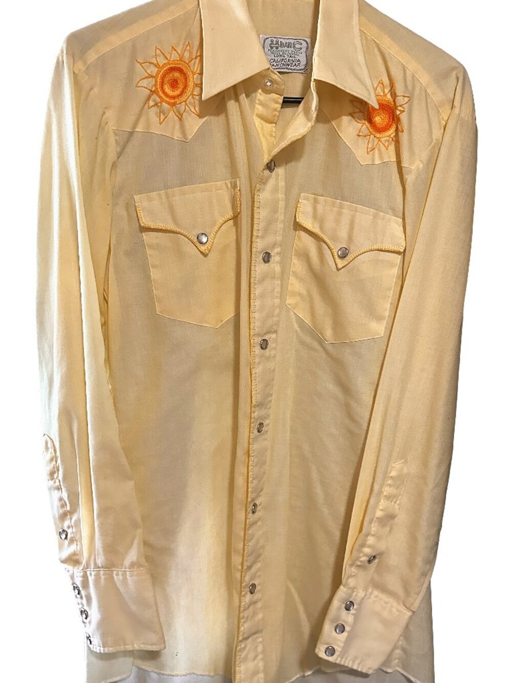 Vintage 70s H Bar C Ranchwear Sunburst Embroidered Pearl Snap Western Shirt